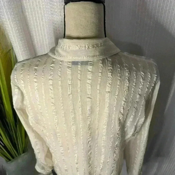 Additions Chico’s Women’s 1 M Ivory Ruffled Textured Chiffon Long Sleeve Tunic - Picture 8 of 13